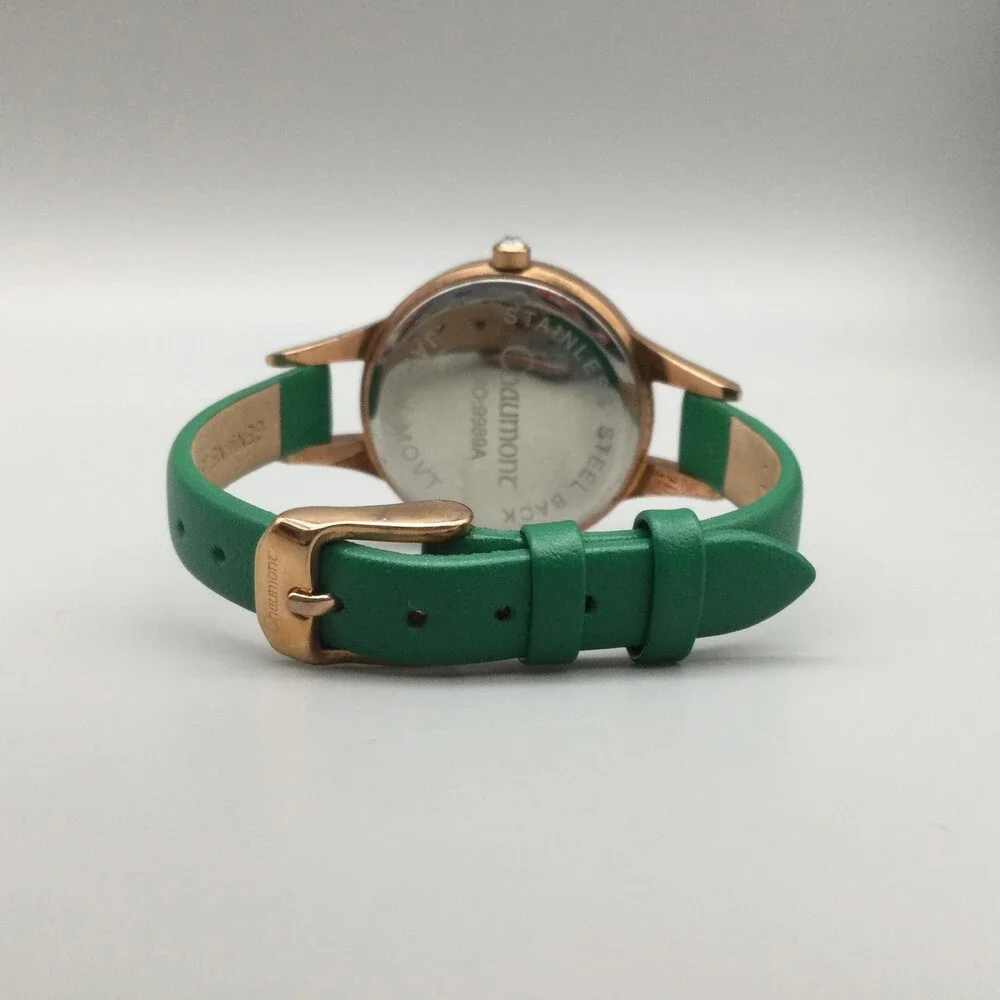 Chaumont Womens Watch 36mm Green Dial Crystal Bezel Dress Leather New Battery